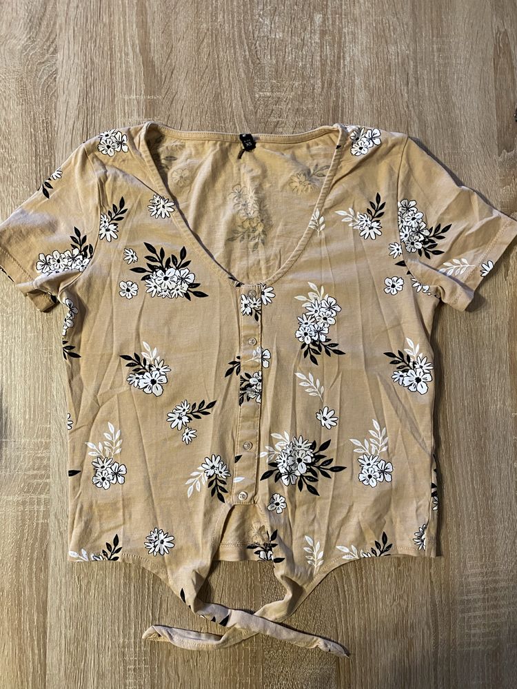 karmelowy top w kwiaty XS