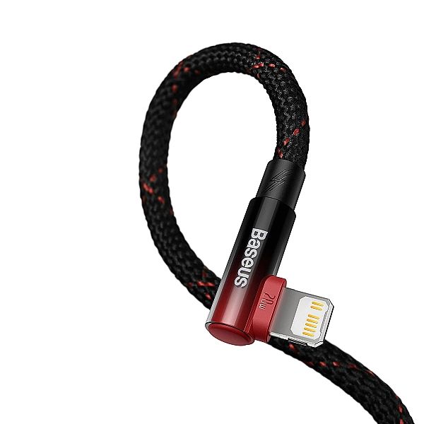 Kabel Baseus CAVP kątowy Lightning - USB-C PD 20W 480Mb/s 1m - czerwon