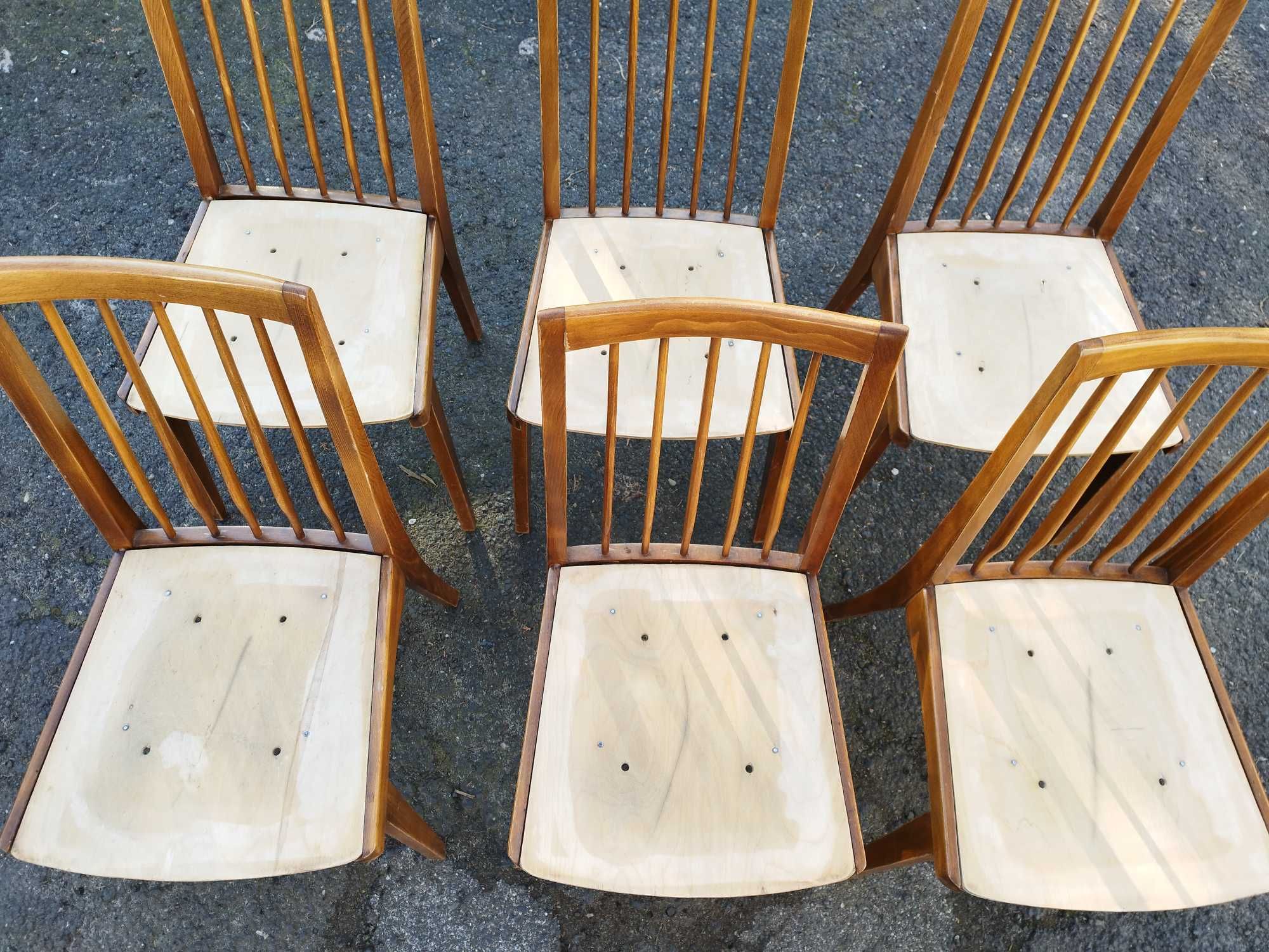 Zestaw 6 krzeseł krzesła krzesło Rajmund Hałas PRL vintage oryginalne