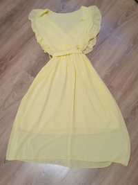 Piękny cytrynowy zestaw sukienka i żakiet