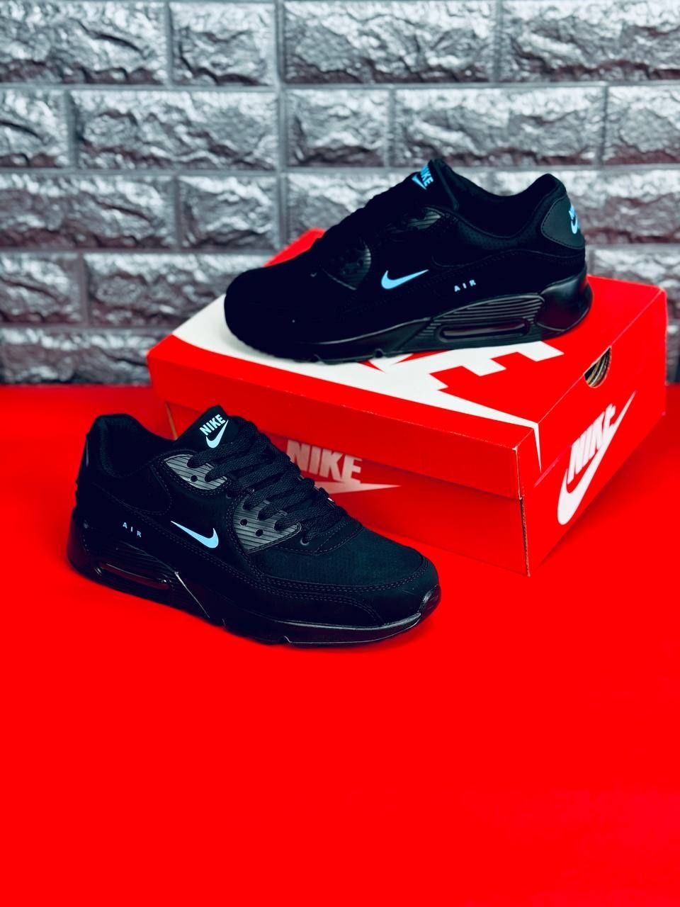 Мужские кроссовки Nike Air Max 90 Черные Кожаные Найк