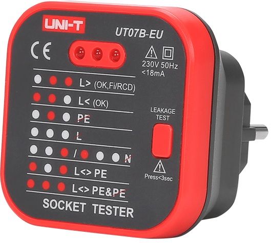 Tester gniazd sieciowych z funkcją sprawdzania RCD Uni-T UT07B-EU