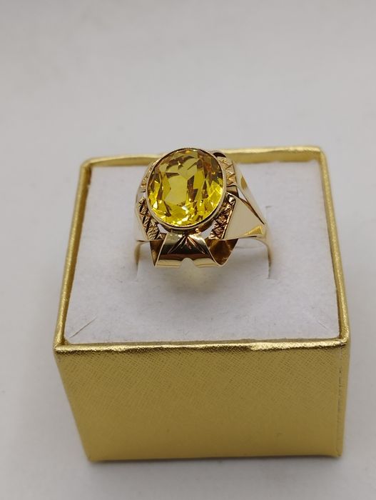 Złoty pierścionek żółte oczko, złoto 585 rozmiar 21