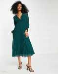Asos Długa Sukienka Zielona Butelkowa Plisowana Plumeti Boho Retro S