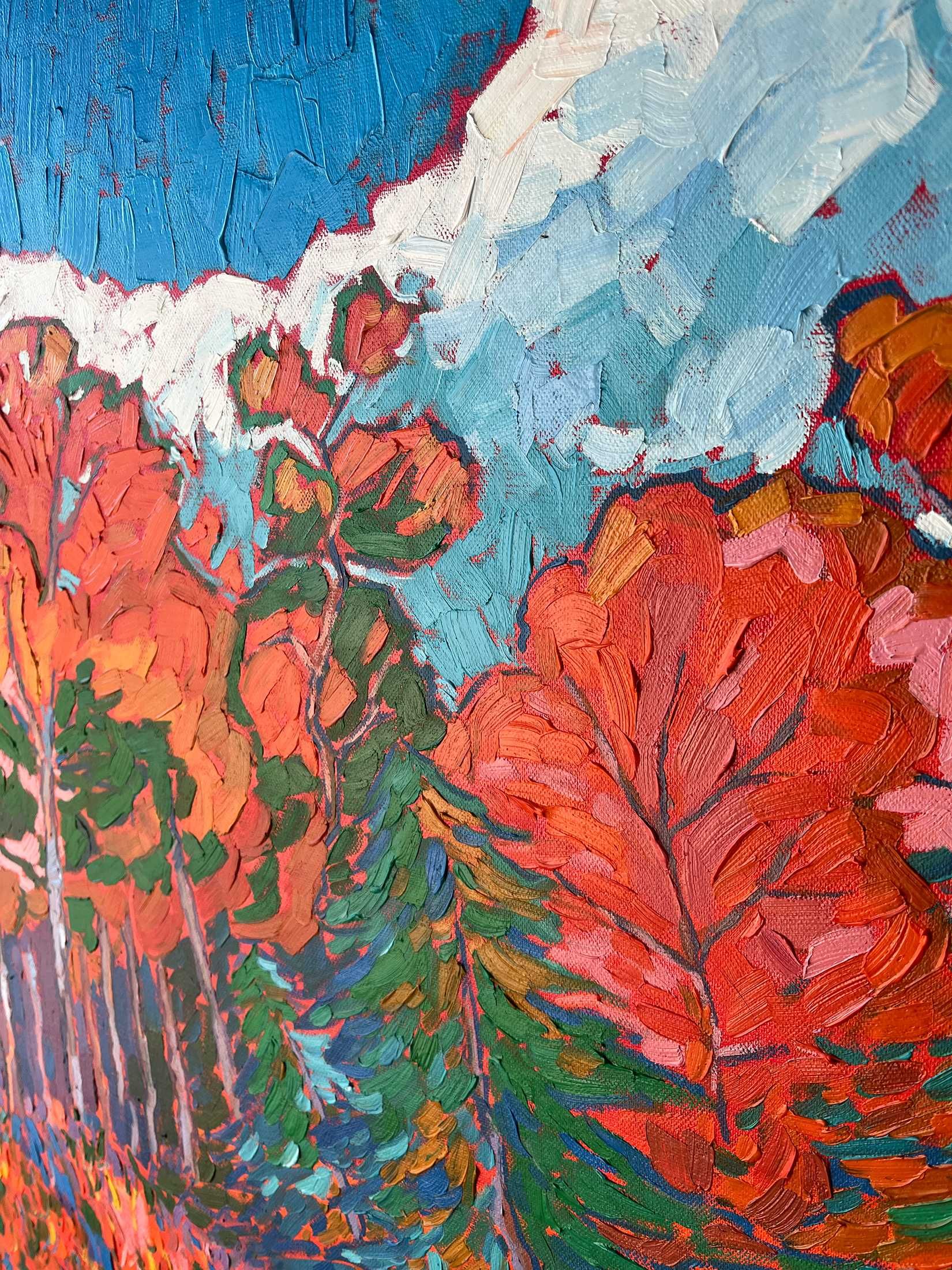 Oryginalny obraz olejny jesiennych drzew teksturowany impasto 60x80cm