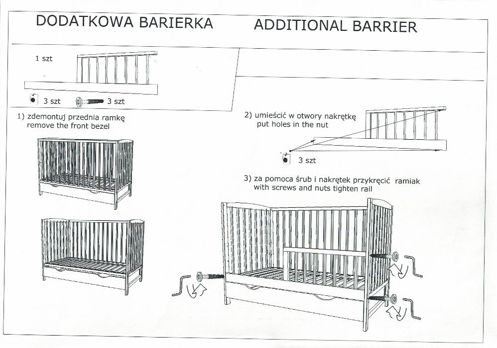 PŁOTEK/ BARIERKA DO ŁÓŻECZKA dziecięcego białego -uniwersalne nowe