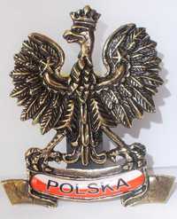 Orzeł Polski Godło statuetka figurka sztandar Polska mosiądz starzony