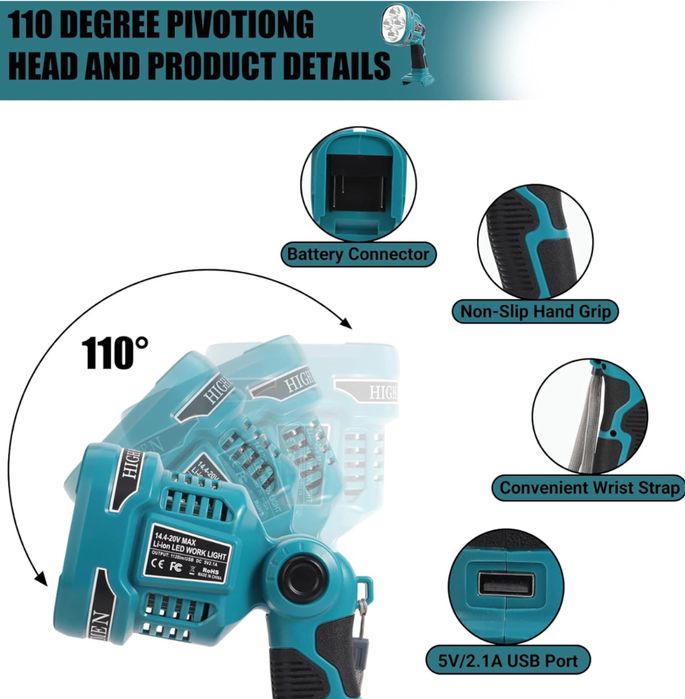 YEX-BUR LED Lampa robocza pod akumulator Makity 18