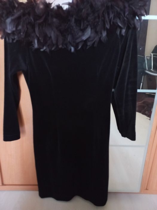 Vestido de veludo com penas