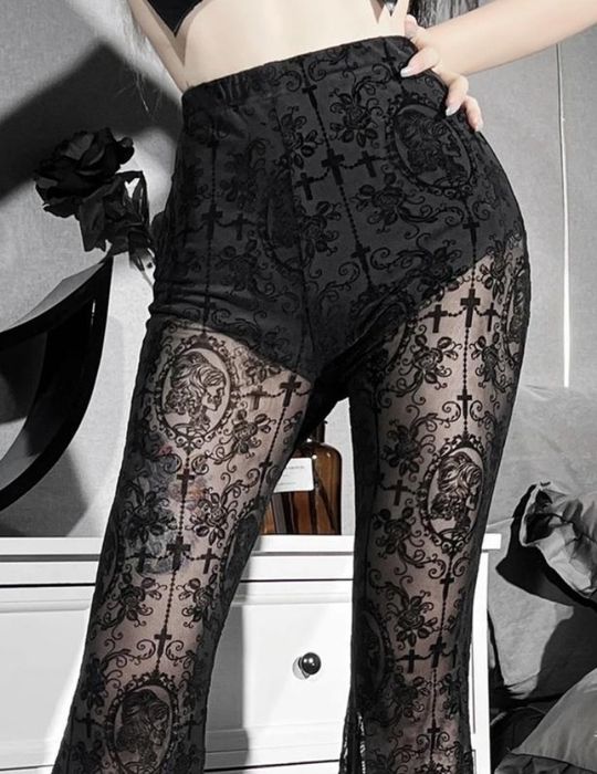 Прозорі штани кльош сітка вишивка велюр готика