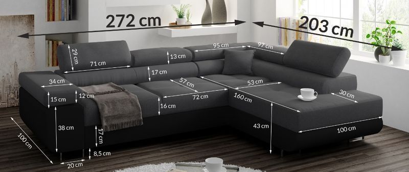 Narożnik MIAMI L sprężyny RUCHOME ZAGŁÓWKI funkcja spania