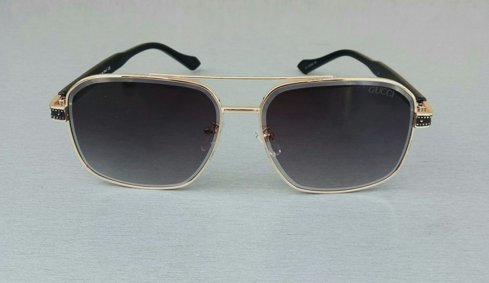 Gucci мужские стильные прямоугольные очки темно серый градиент в золот