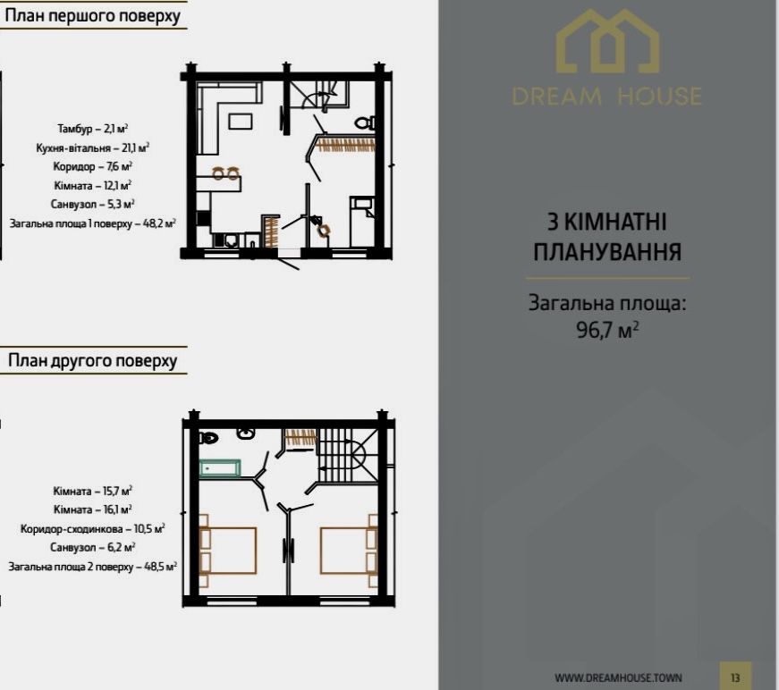 Продаю 3-х кімнат. таунхаус в котедж. містечку Dream House 96,7 кв. м