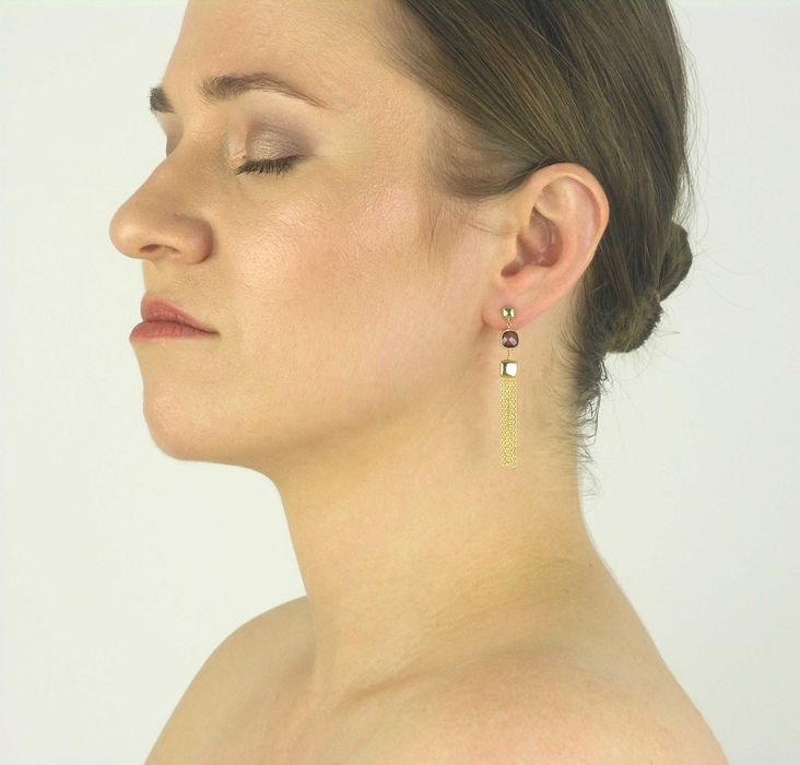 Złote kolczyki wiszące łańcuszki na sztyft  z cyrkonią próba 585