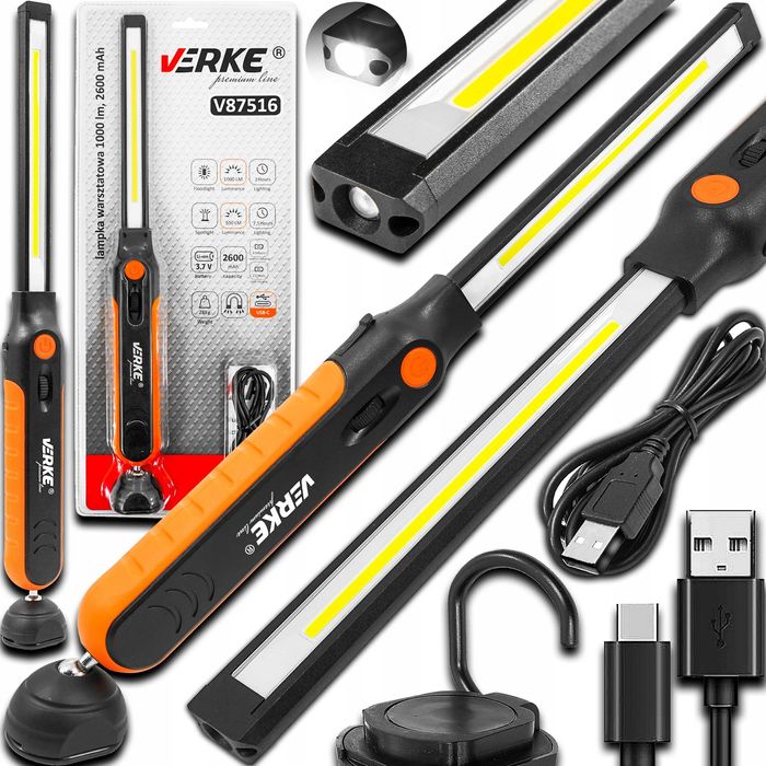 Lampka warsztatowa robocza led akumulatorowa Z MAGNESEM HAK USB