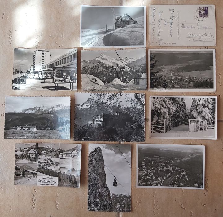 Stare pocztówki Niemcy, Austria, Alpy. XXw. Znaczek, obieg. 11szt.