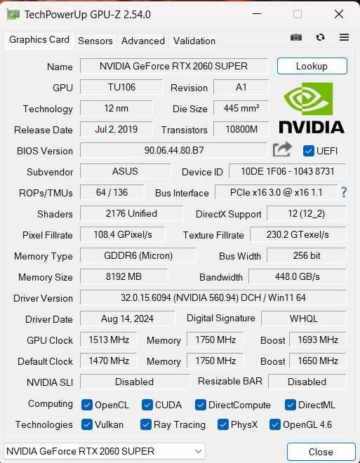 Asus GeForce ROG Strix RTX 2060 SUPER Gaming Evo 8 GB