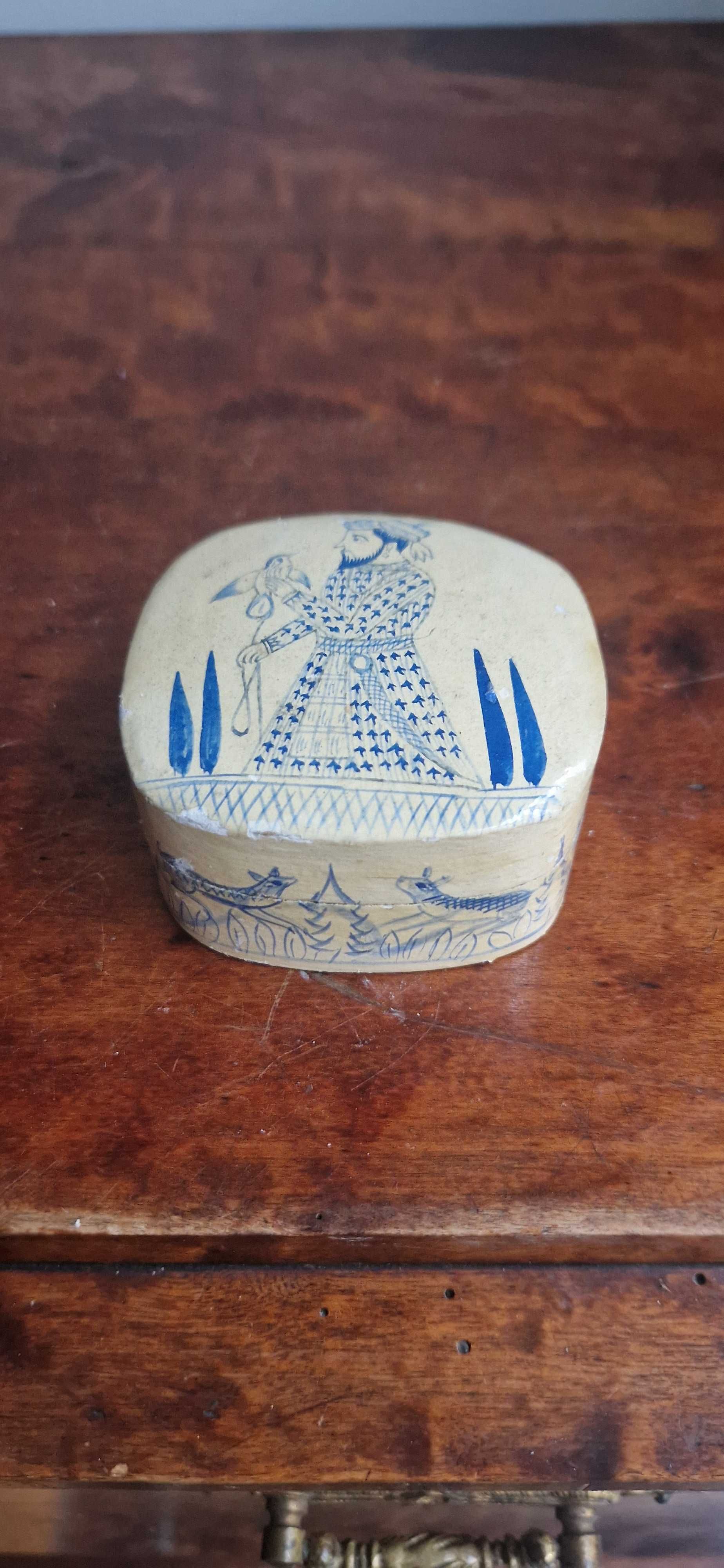 Puzderko pudełko paper mache Persja Sokolnik antyk XIX/XX dekor orient
