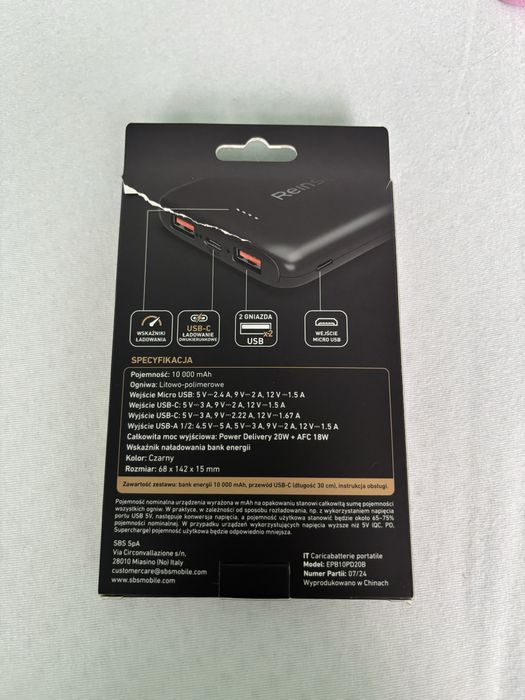 Powerbank Reinston EPB10PD20B 10000mAh PD 20W Czarny