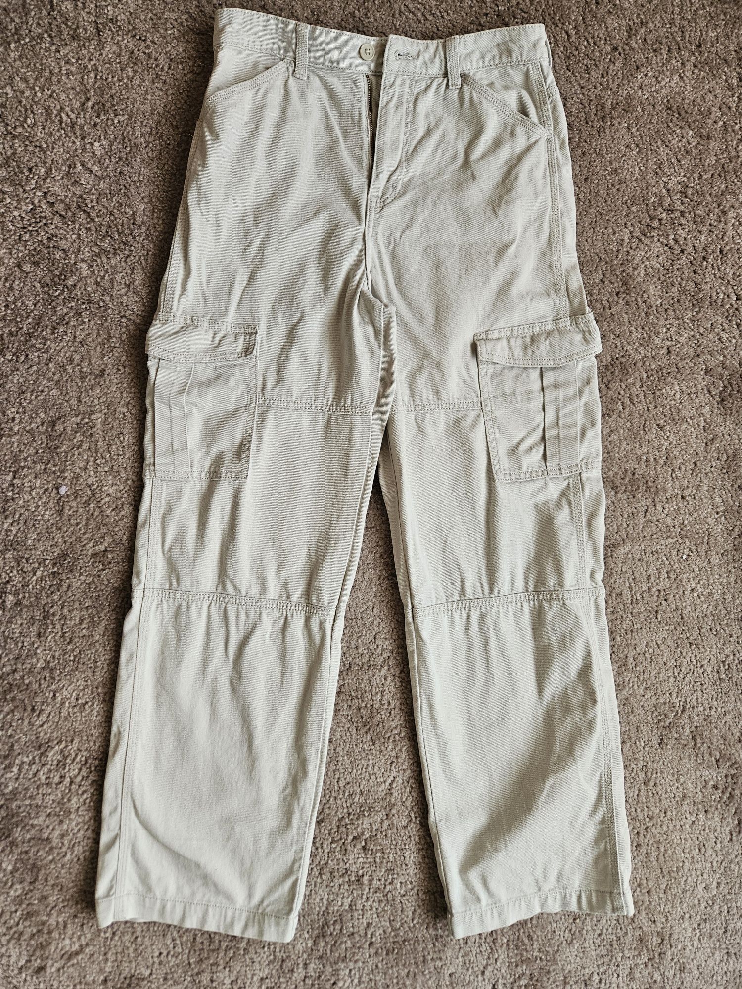 Szerokie bojówki H&M Divided kremowe, rozm. S/M, 100% bawełna