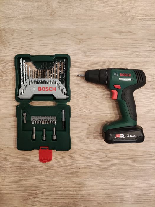 Wiertarko-wkrętarka Bosch 18V z akumulatorem + Zestaw wierteł 33 el.