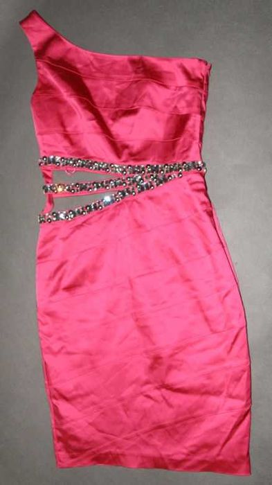 ASOS asymetryczna sukienka z boku zdobienie, malinowy kolor 34 / xs