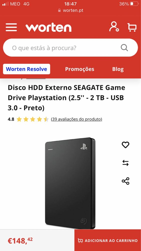 Disco Externo Seagate Game Drive for PS4 2Tb NOVO
