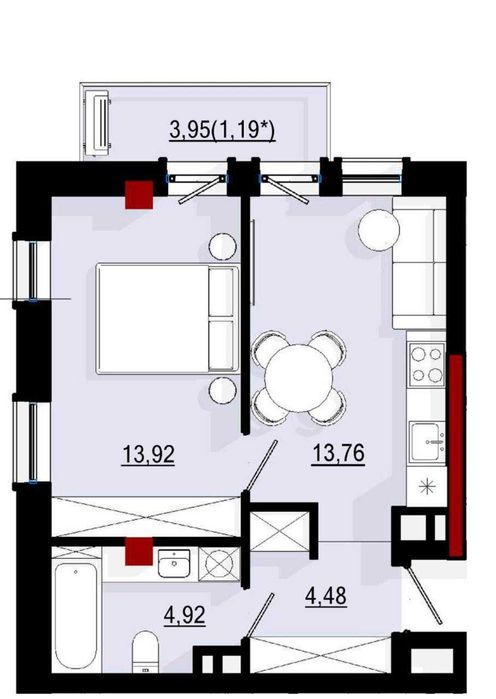 1 ком в Пространстве на Дачной! Дом сдан