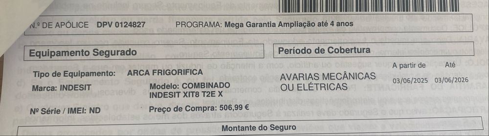 Frigorífico indesit dentro da garantia