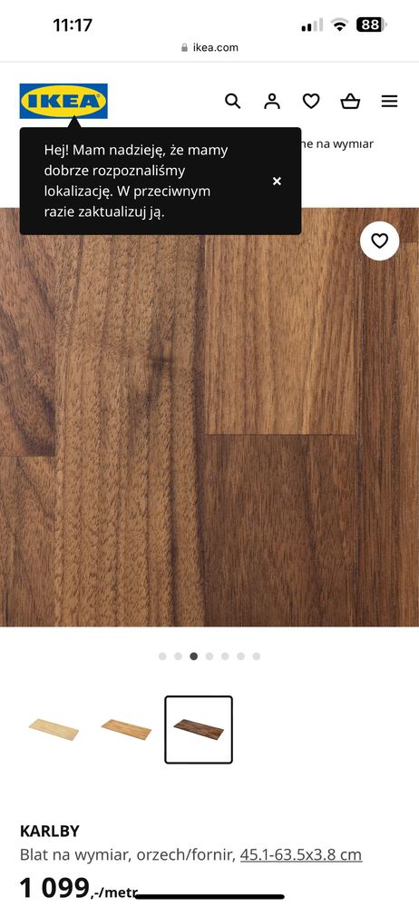 NOWY blat drewniany kuchenny z IKEA KARLBY 246 x 3,8cm orzech fornir