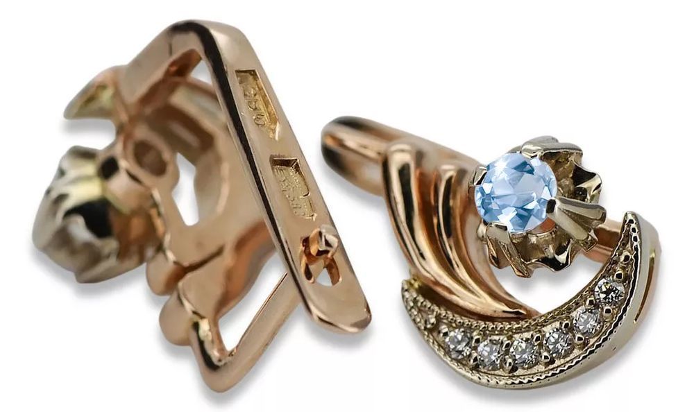 Kolczyki z brylantami i akwamarynem 14k różowego złota ved093rw-aq Wr