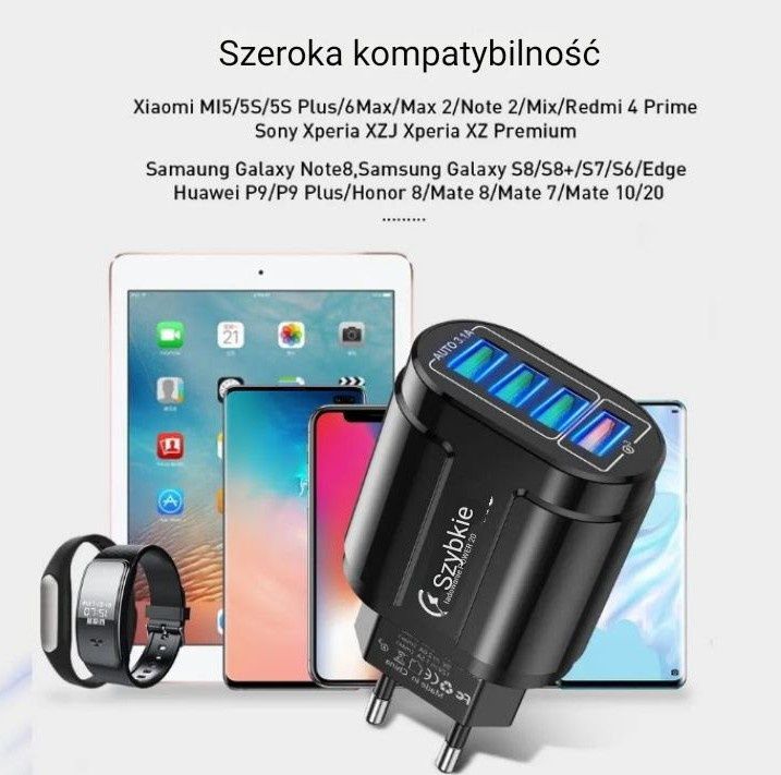 Szybka ładowarka 4 xUSB + obracany kabel magnetyczny