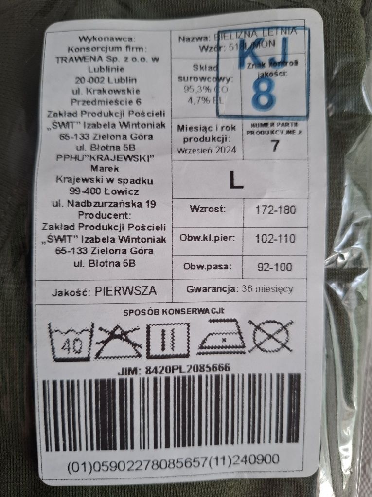 Bielizna letnia wojskowa nowa roz. L.