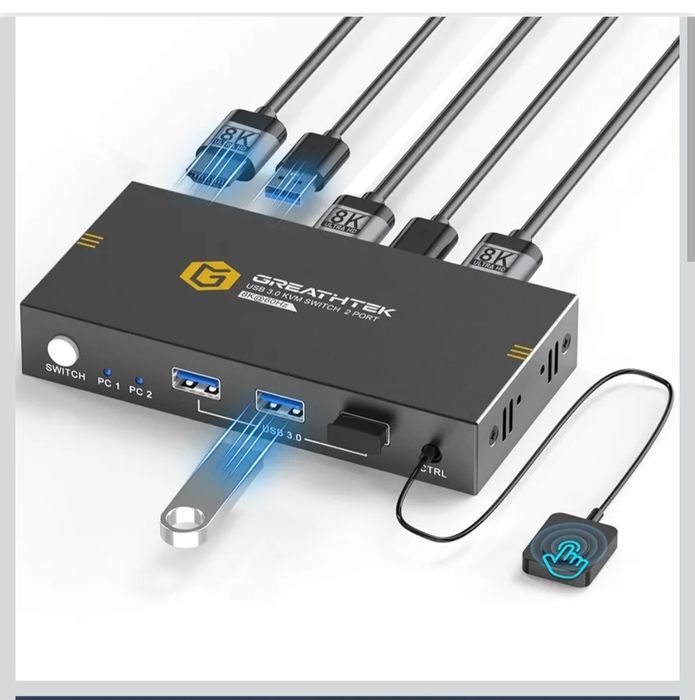 Przełącznik 8K 60 Hz HDMI KVM 2 PC 1 monitory