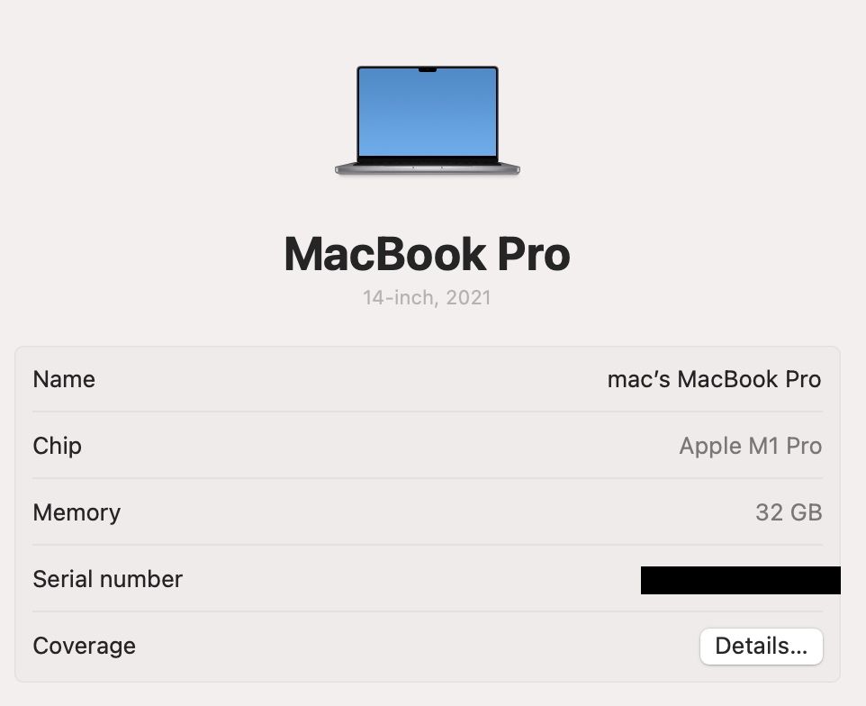 MacBook Pro 14’ 2021 M1 Pro 32GB RAM 512GB SSD 94%