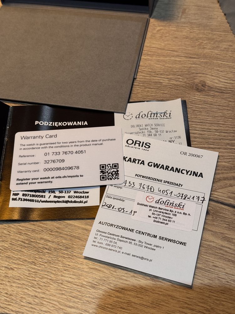 Oris Artelier Date pelny zestaw z dokumentacją