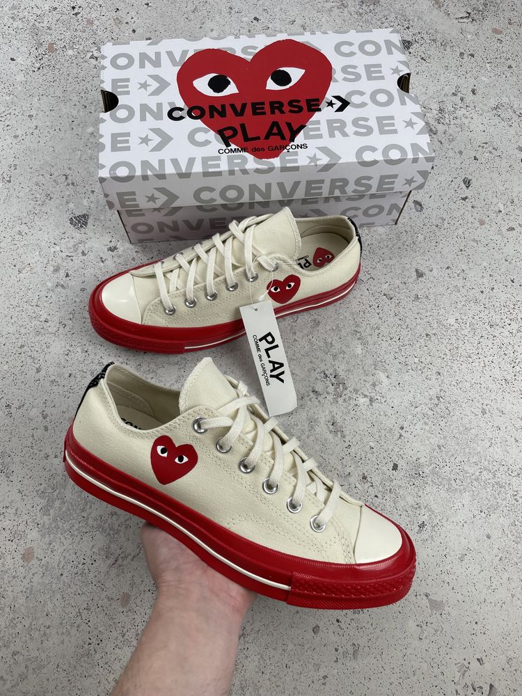 Comme des Garcons PLAY x Converse Chuck 70 Low Beige/Red кеди Оригінал