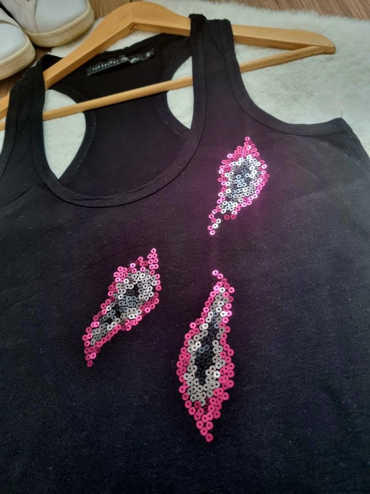 Bluzka damska bokserka czarna cekiny Top Secret r. XL 42 lato wakacje