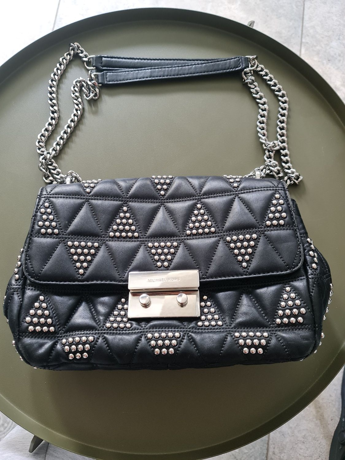 Michael Kors torebka ćwieki jety y2k srebrna skóra naturalna sloan sko