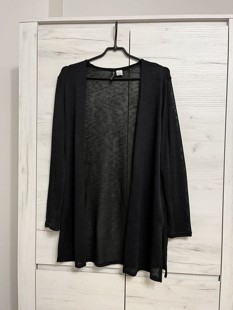 Długi kardigan czarny XS H&M cienki sweterek damski