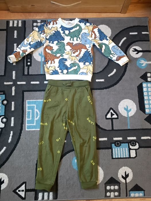 Zestaw, spodnie dresowe, bluza, dinozaury, 122,  h&m