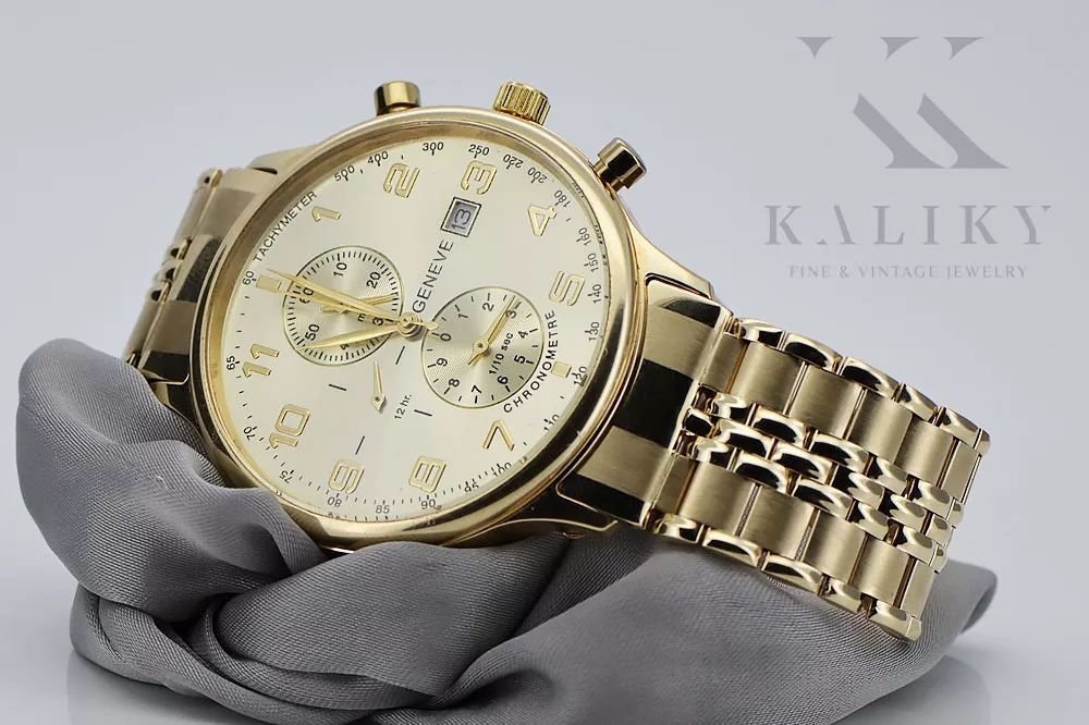 Złoty zegarek 14k 585 z bransoletą męski Geneve elegancki Gdańsk