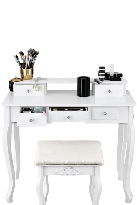 Toaletka kosmetyczna z taboretem elegancka, biała