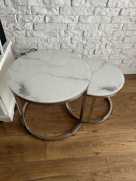 Stoliki kawowe marmurowy szklany blat srebrne