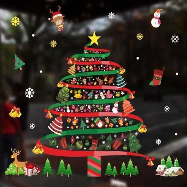 Naklejki świąteczne na okno choinka śnieżynki reniferek bałwan święta