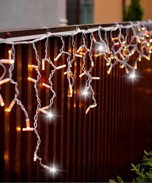 Вулична Гірлянда Бахрома 5 метрів на білому дроті,120LED,Теплий білий