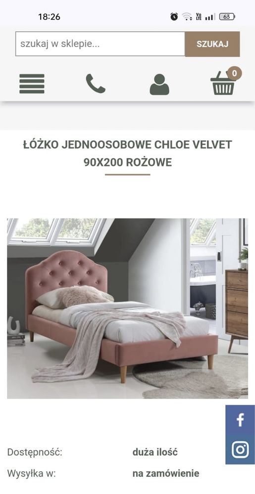 Łózko chloe velvet