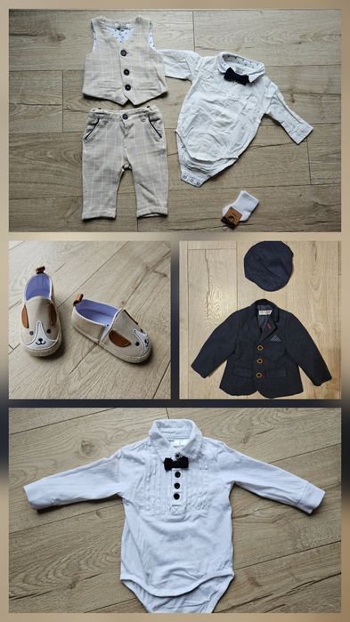 Zestaw eleganckich ubranek z marynarką r.68 na chrzest, święta