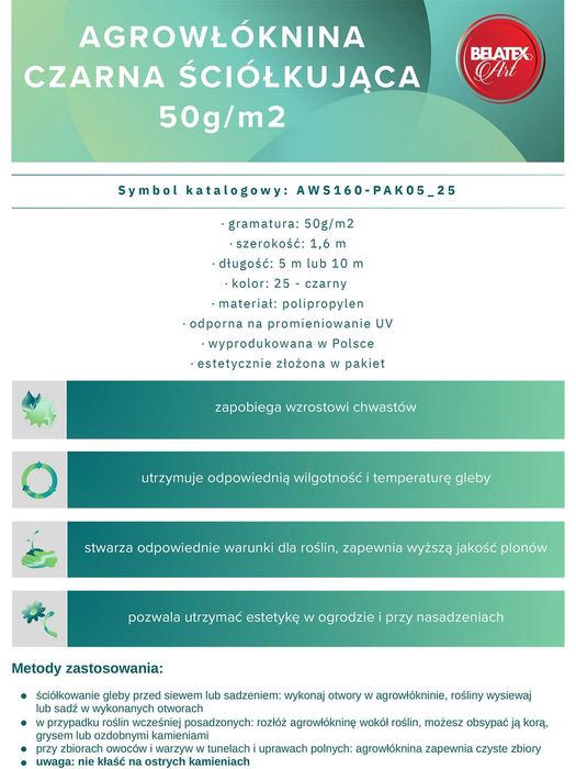 Agrowłóknina czarna ściółkująca 1,6m/5m - 50g/m2 CZARNA