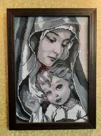 Картина-подарок Мадонна с младенцем,  вышивка бисером, ручная работа